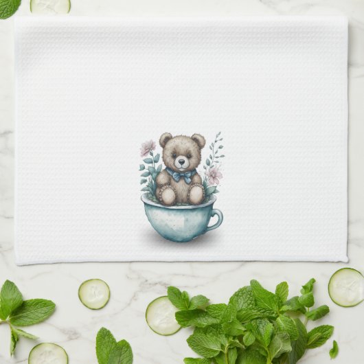 Teddy Bär im Teacup mit Blume Geschirrtuch (Gefaltet)