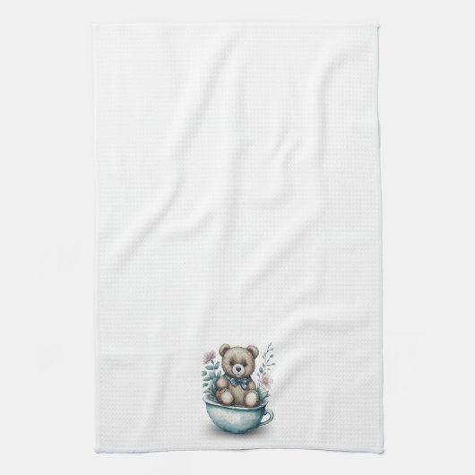 Teddy Bär im Teacup mit Blume Geschirrtuch (Vertikal)