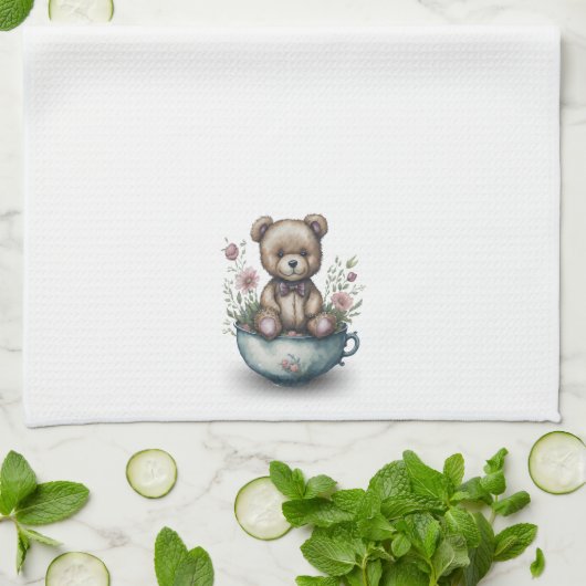 Teddy Bär im Teacup mit Blume Geschirrtuch (Gefaltet)