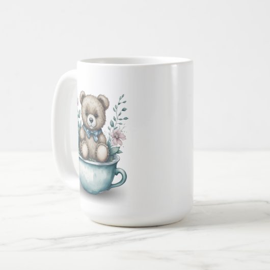 Teddy Bär im Teacup mit Blume Kaffeetasse (Vorderseite Links)