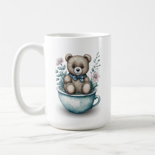 Teddy Bär im Teacup mit Blume Kaffeetasse (Links)