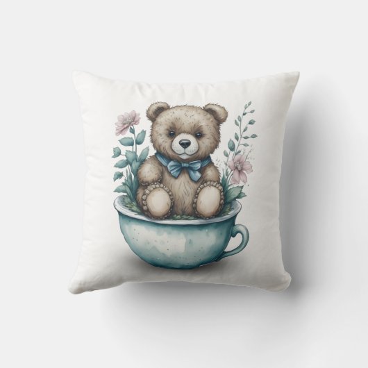 Teddy Bär im Teacup mit Blume Kissen (Rückseite)