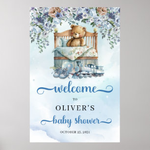 Teddy Bär in der Rippe dusty blue baby Dusche Empf Poster