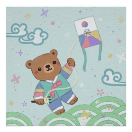Teddy Bär in Hanbok: Drachen fliegen Poster (Vorderseite)