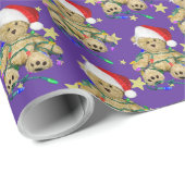 Teddy Bär in Weihnachtslicht und Sternen Geschenkpapier (Rolleneckpunkt)