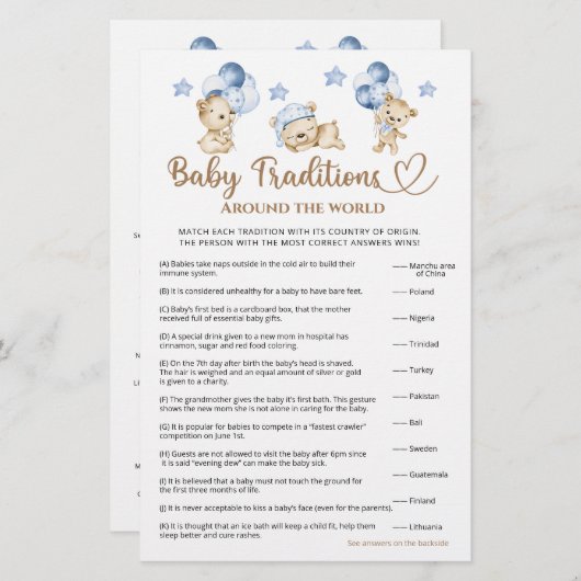 Teddy Bär Junge Dusche Baby Tradition (Vorne/Hinten)