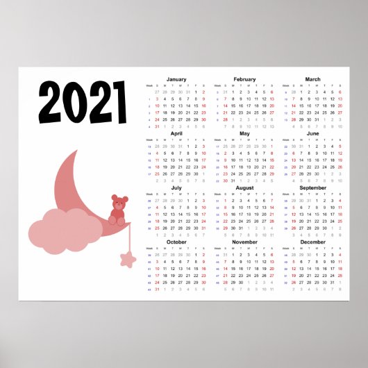 Teddy Bär Kalender 2021 Poster - Sonntagstart (Vorne)