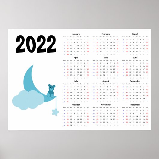 Teddy Bär Kalender 2022 Poster - Sonntagstart (Vorne)
