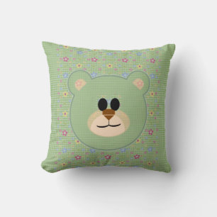 Teddy Bär, Karo und Florals Soft Green Kissen