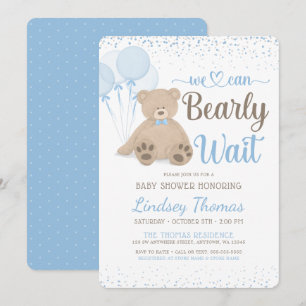 Teddy Bär Kaum Erwarten Konfetti Junge Baby Shower Einladung