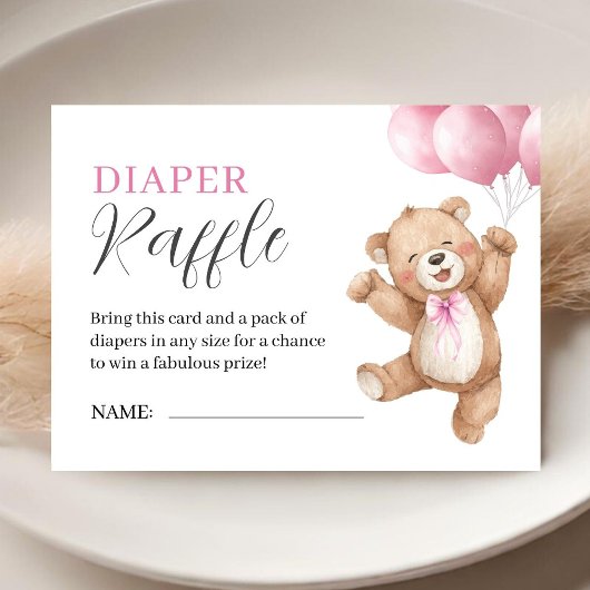 Teddy-Bär-Mädchen-Baby-Party - Rosa Windel-Raffle Begleitkarte