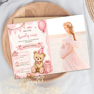 Teddy-Bär-Mädchen-Baby-Shower-Foto Einladung