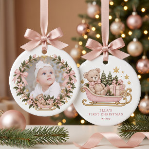 Teddy-Bär-Mädchen Erstes Weihnachten Keramik Ornament