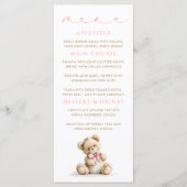 Teddy-Bär-Menus Karten im rosa Gingham-Muster (Vorderseite)