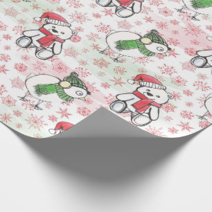 Teddy-Bär mit Aquarellfarbe und Birdie Weihnachten Geschenkpapier