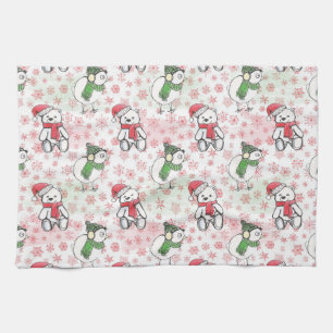 Teddy-Bär mit Aquarellfarbe und Birdie Weihnachten Geschirrtuch