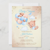 Teddy Bär mit Ballons Babydusche Einladung (Vorderseite)