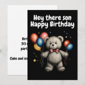 Teddy Bär mit Ballons Einladung (Vorne/Hinten)