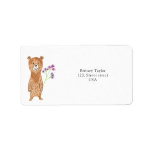 Teddy Bär mit Blume Adressaufkleber