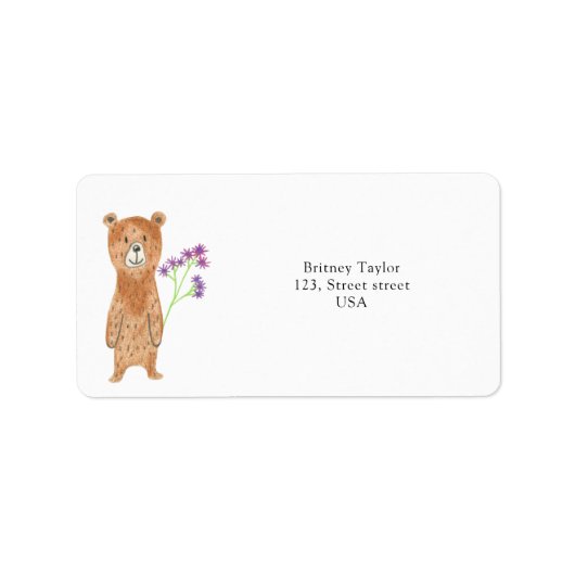 Teddy Bär mit Blume Adressaufkleber (Vorne)