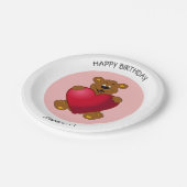 Teddy-Bär mit dem Namen des Herzinfarkts Kindergeb Pappteller (Schrägansicht)