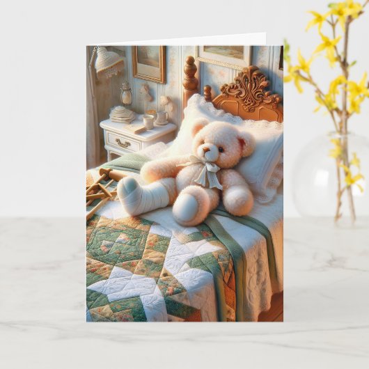 Teddy Bär mit gebrochenem Bauch Karte (Gelbe Blume)