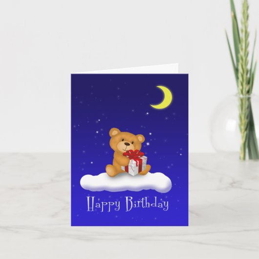 Teddy Bär mit Geschenk - Happy Birthday Card Karte (Vorderseite)