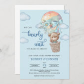 Teddy Bär mit Heißluftballon Junge Einladung (Vorne/Hinten)