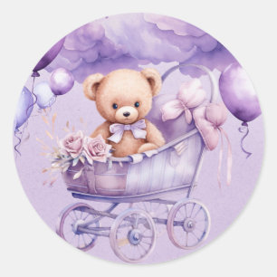 Teddy Bär mit Lavendel Carriage Girl Baby Shooter Runder Aufkleber