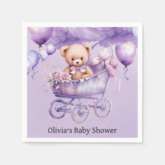 Teddy Bär mit Lavendel Carriage Girl Baby Shooter Serviette (Vorderseite)