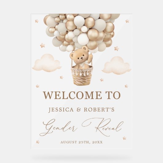 Teddy Bär mit neutralen Balloons Geschlechtsverkeh Acrylschild (Vorderseite)