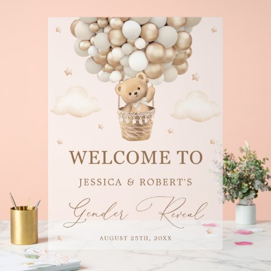 Teddy Bär mit neutralen Balloons Geschlechtsverkeh Acrylschild (Hochzeit)