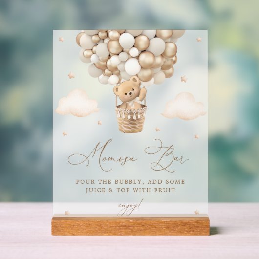 Teddy Bär mit neutralen Balloons Mimosa Bar Acrylschild (Neutral)