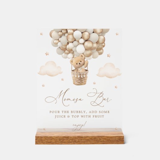 Teddy Bär mit neutralen Balloons Mimosa Bar Acrylschild (Vorderseite)