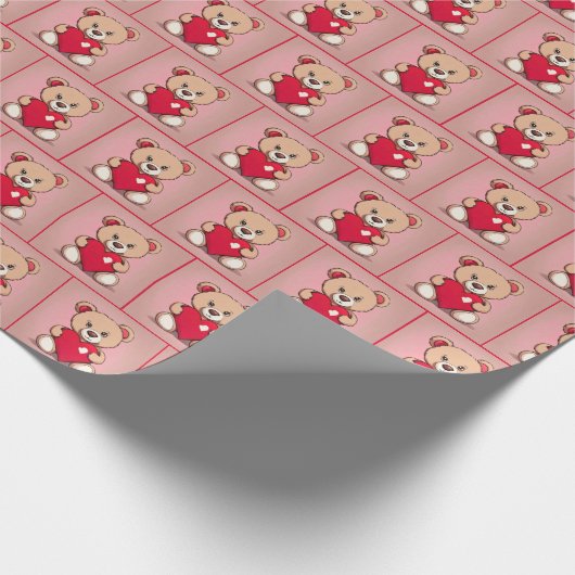 Teddy Bär mit rotem Herzen Geschenkpapier (Ecke)