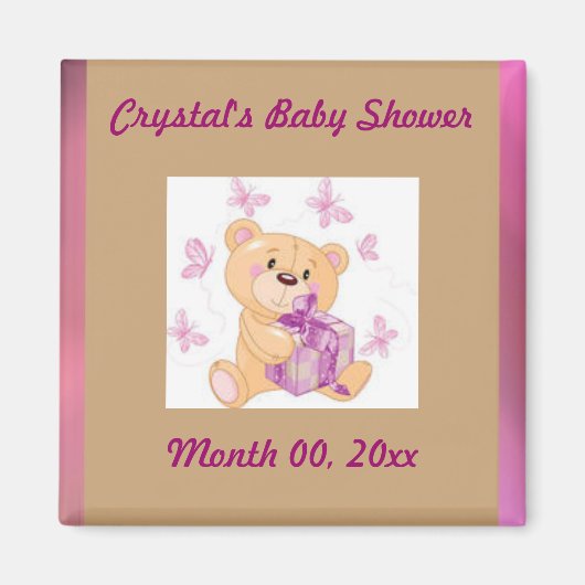 Teddy Bär mit Save the Date Babydusche Magnet (Vorne)