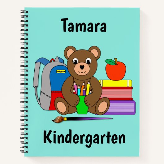 Teddy Bär mit Schulbedarf Notebook Notizblock (Vorderseite)