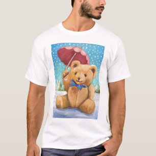 Teddy Bär mit Sonnenschirm Weihnachten - Schwarz T-Shirt