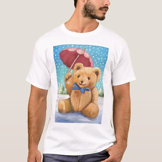 Teddy Bär mit Sonnenschirm Weihnachten - Schwarz T-Shirt (Vorderseite)