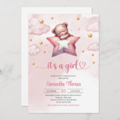 Teddy Bär mit Stern Kissen Mädchen Dusche Einladung (Vorne/Hinten)