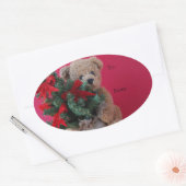 Teddy Bär mit Weihnachtsbaum Ovaler Aufkleber (Umschlag)