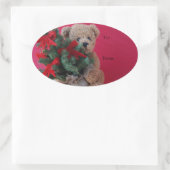Teddy Bär mit Weihnachtsbaum Ovaler Aufkleber (Tasche)