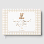 Teddy-Bär Neutral Gingham Babyshower Gästebuch (Vorderseite)