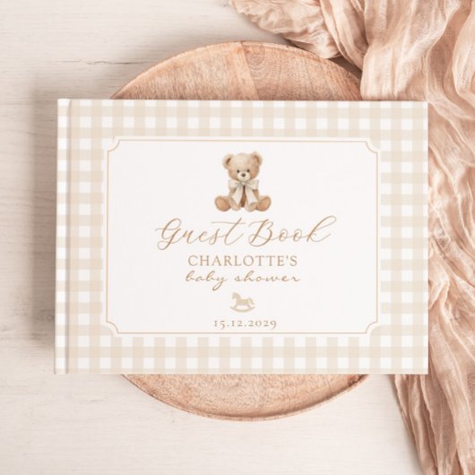 Teddy-Bär Neutral Gingham Babyshower Gästebuch