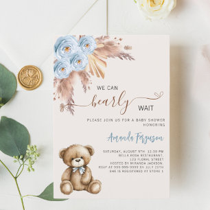 Teddy Bär Pampen Blumenblauer Junge Babydusche Einladung