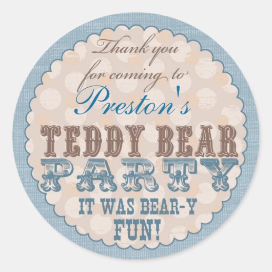 Teddy Bar Party Danke Sticker - Blau (Vorderseite)