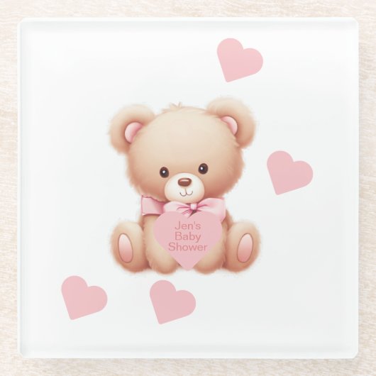 Teddy Bar Pink Hearts Glasuntersetzer (Vorderseite)