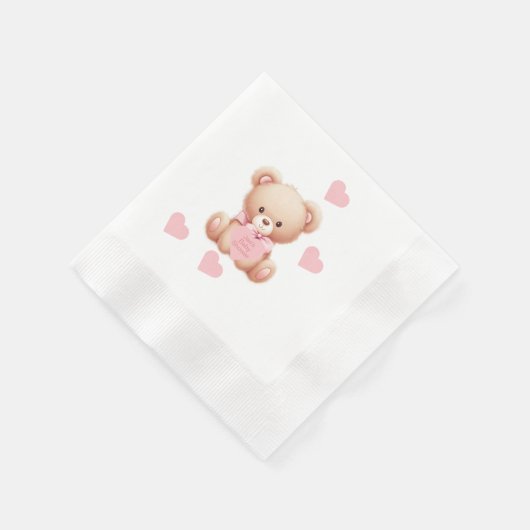 Teddy Bar Pink Hearts Serviette (Ecke)