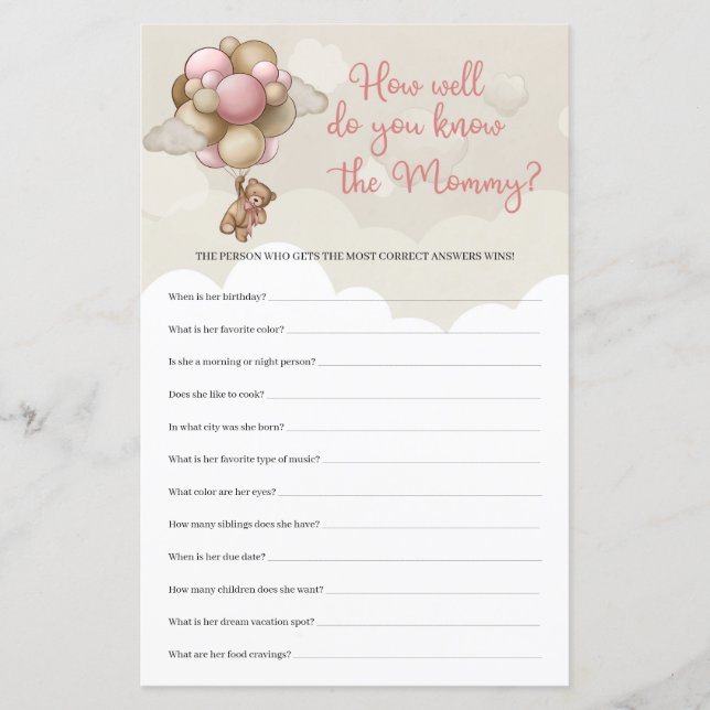 Teddy Bär pink wie gut weißt du die Mama? (Vorderseite)