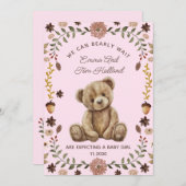 Teddy Bar Pregnancy Pink Girl Ankündigung (Vorne/Hinten)